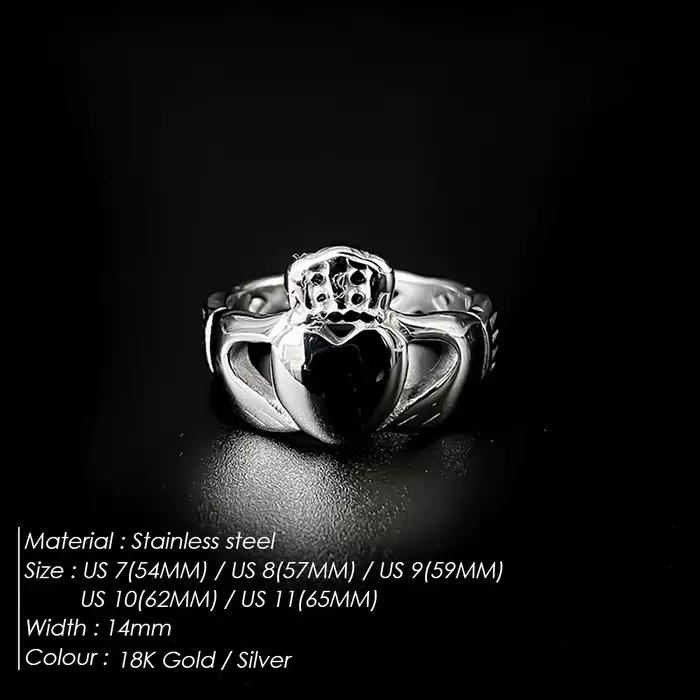 Bague Claddagh irlandaise en acier inoxydable plaqué or 18 carats pour femmes occassions spéciales symbole d'amour loyauté et fidélité