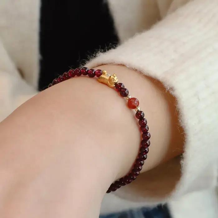 Bracelet en grenat Ruifan 3MM avec jade aqua et agate