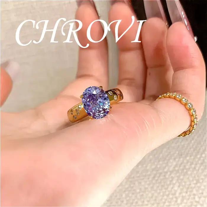 Bague en or de style vintage avec zircon violet rétro et diamant à haute teneur en carbone pour femmes occasions spéciales élégante à offrir pour partys et événements