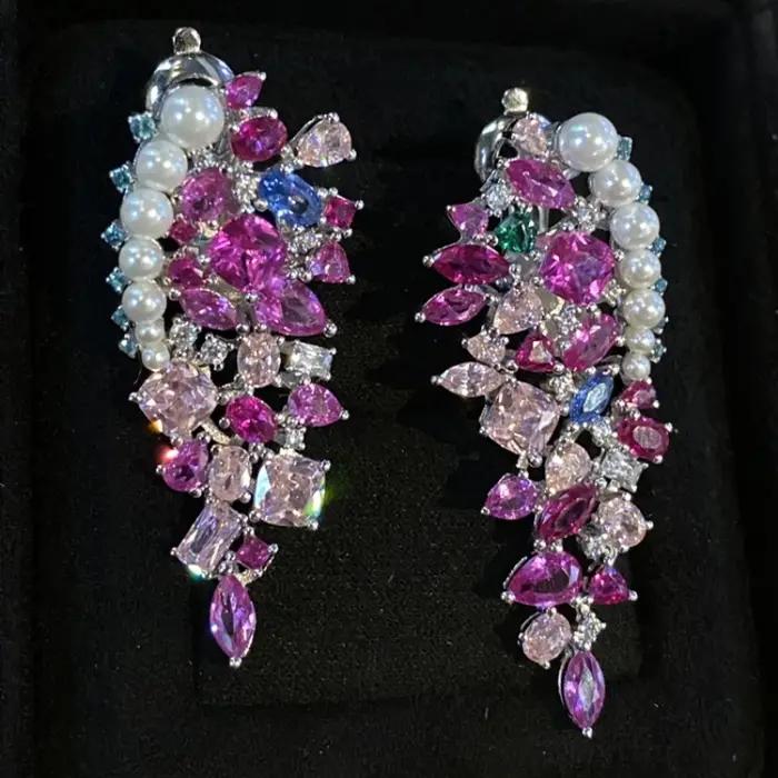 Boucles d'oreilles roses en argent plaqué or s925 perles de pierres précieuses colorées bijoux de fête cadeau d'anniversaire pour femmes occasions spéciales elegance subtile et sophistiquée