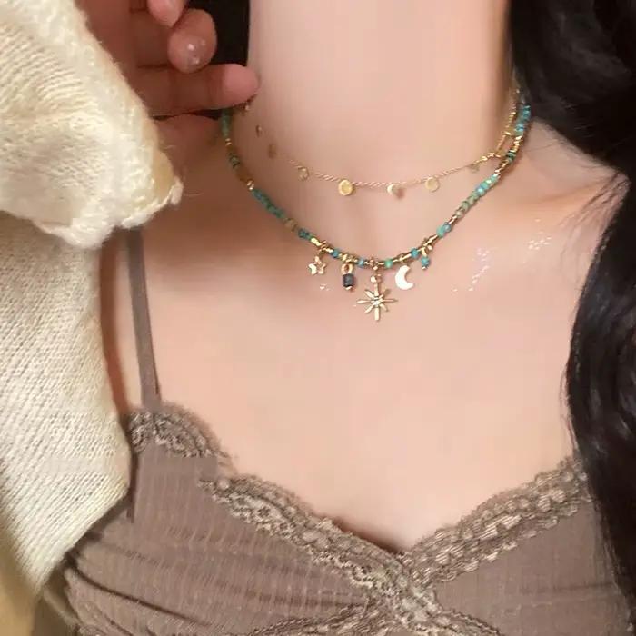 Collier ZAKOL Vintage Style Ethnique Perles Étoile Pendentif Mode pour Femmes Occasions Spéciales