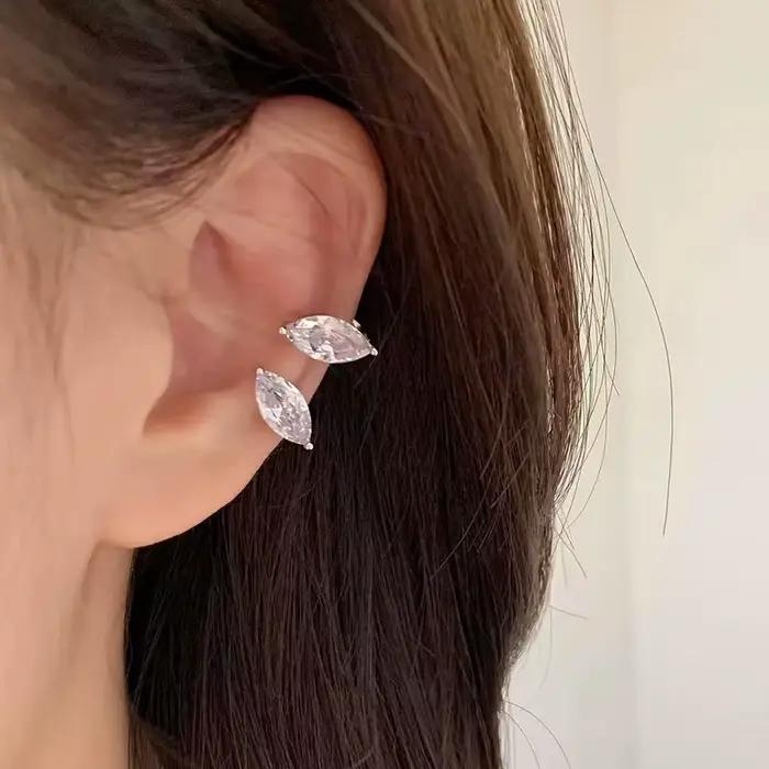 Boucles d'oreilles manchette d'oreille en zircon étincelant sans perçage avec pampille pour femme, b