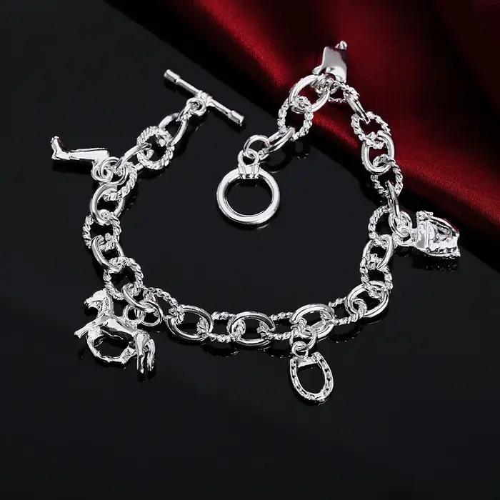 DOTEFFIL 925 en argent Sterling cheval paquet bottes Bracelet pour les femmes de mariage fiançailles fête bijoux