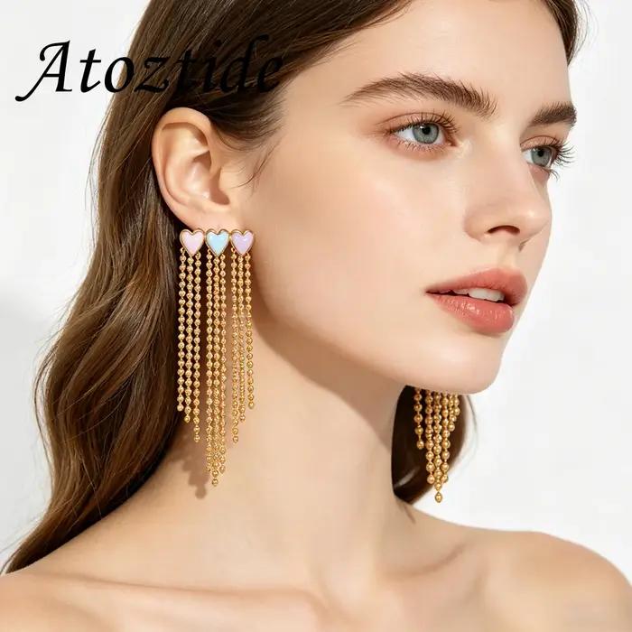 Atoztide – boucles d'oreilles longues en coquille d'ormeau pour femmes