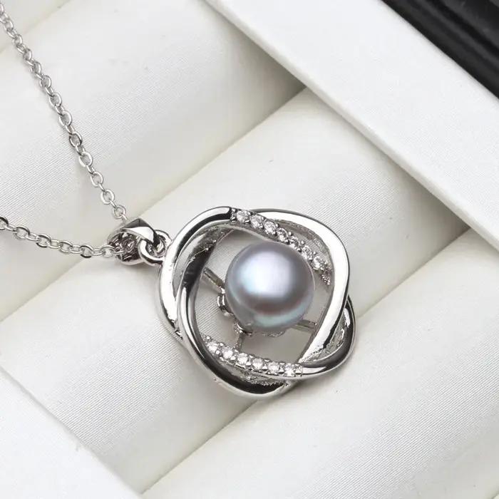 Pendentif en argent sterling 925 avec perles d'eau douce noires pour femme, cadeau d'anniversaire et mariage, bijou hypoallergénique, design unique plante, perles bouton, fin et sophistiqué