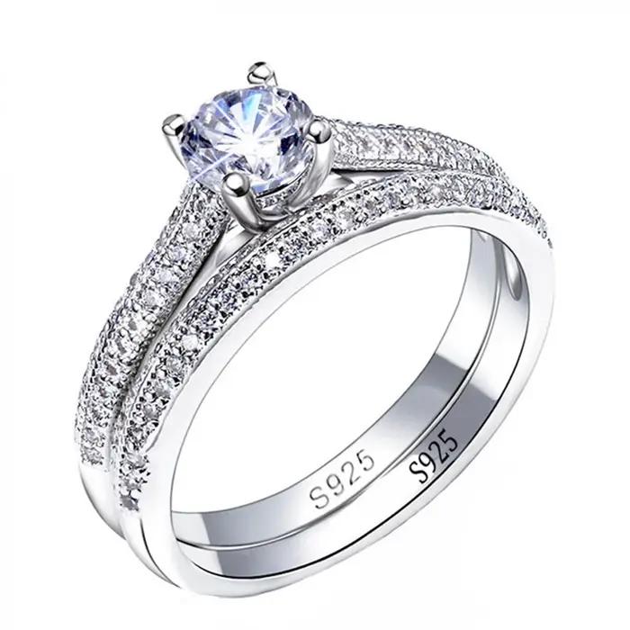 1 paire de bagues de mariage Vintage Halo en argent Sterling 925