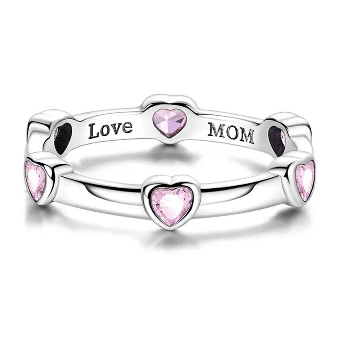 Bague originale en argent Sterling 925 avec cœur rose scintillant