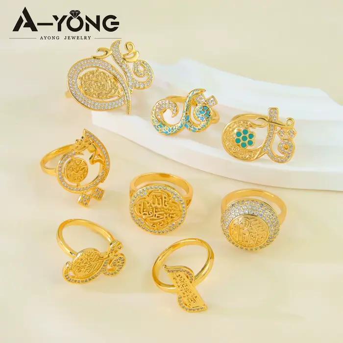 Bague de mariage de luxe en or 21 carats sertie de zircon pour femmes, bijoux de fête du Ramadan, Turkish Coin Jewelry pour cérémonies de mariage