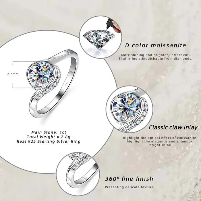 PomerceJelly-Bagues Moissanite en argent regardé 925 pour femmes