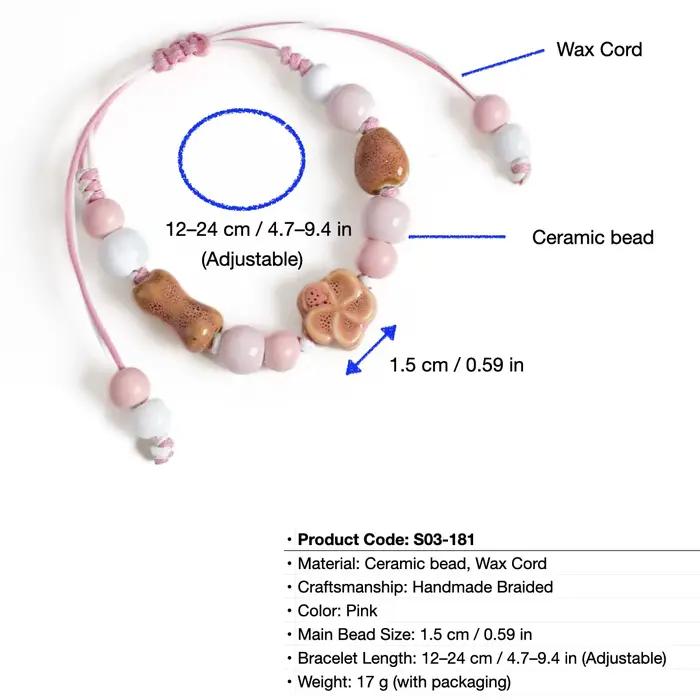 Bracelet à fleurs en céramique rose pour filles, bijoux mignons réglables faits à la main avec ton doux