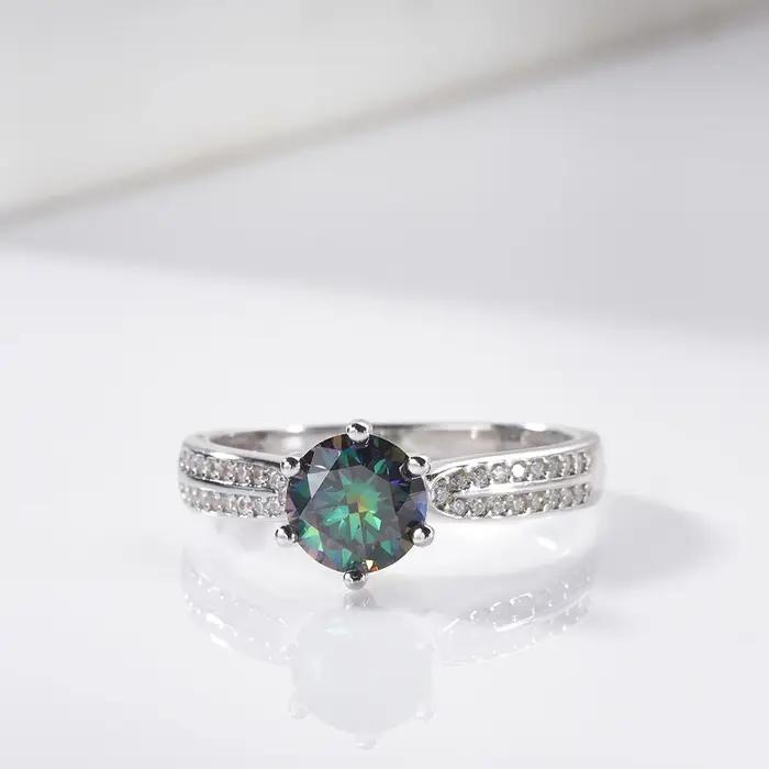 1ct rond plaqué or blanc 18K 100% 925 argent Moissanite bague diamant Test réussi bijoux femme fille cadeau