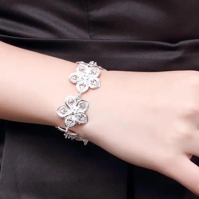 Bracelet en argent sterling 925 avec chaîne de fleurs fines design élégant pour femmes bijoux de charme cadeau pour mariage ou fête