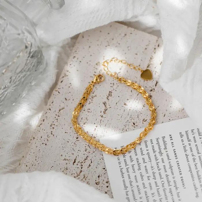 Bracelet Long Festonné Simple en Or 18 Carats Personnalisé à la Main Pour Femmes Occasions Spéciales Mariages Fêtes Cadeaux Chic