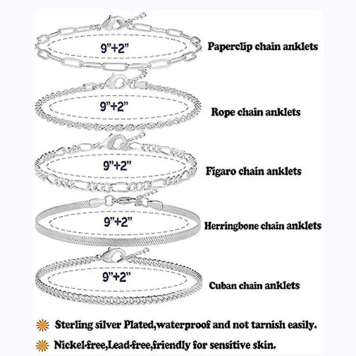Bracelet de cheville en argent sterling 925 serti de motifs géométriques dorés pour femmes résistants à l'eau occasions estivales et plage