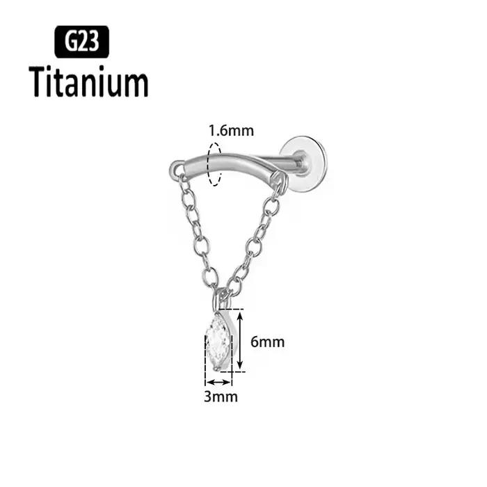 G23 titane caché chaîne incurvée Marquise CZ drapé filetage interne Cartilage Helix goujons boucles d'oreilles Lobe lèvr