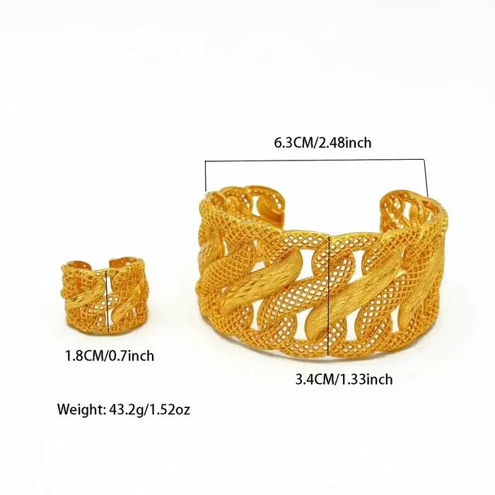 Bracelets et bagues plaqués or style éthiopien et arabe motifs floraux pour femmes occasions spéciales mariage