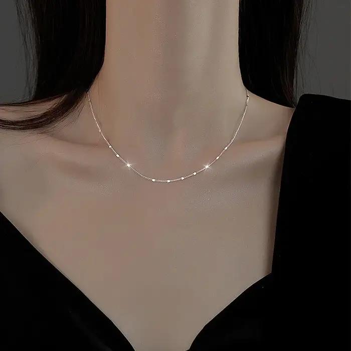 Colliers à chaîne géométrique brillants couleur argent pour femmes
