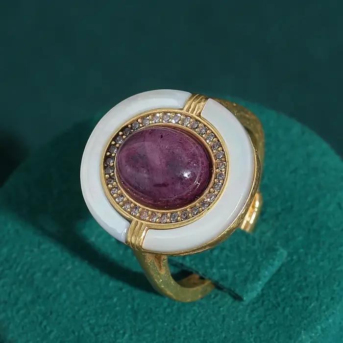 Bagues ovales de luxe vintage en pierre naturelle plaquées or 18 carats pour femmes, bagues de cocktail LOVE GREEN LIVE GREEN pour occasions spéciales et anniversaires