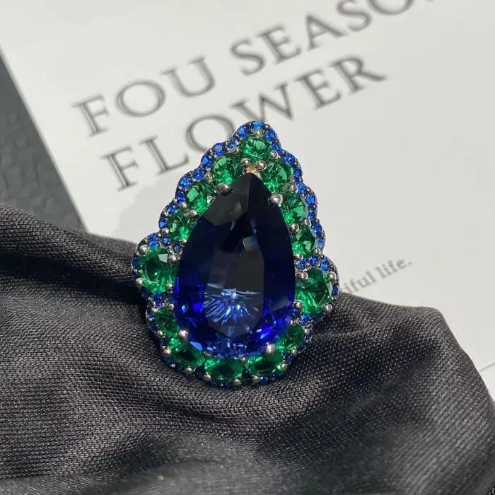 WUIHA – bague de fiançailles en argent Sterling 100% 925, saphir de laboratoire, émeraude, diamants à haute teneur en carbone, pierres précieuses, bijoux fins