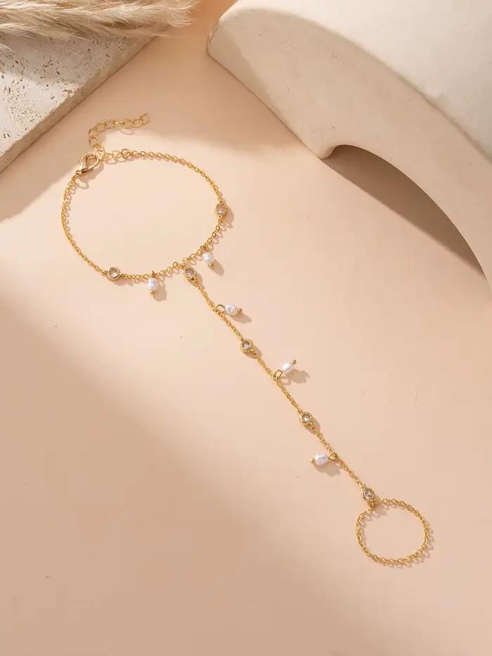 Mini bracelet à breloques en imitation de perles pour femmes, élégant, lié au doigt, minimaliste, ca