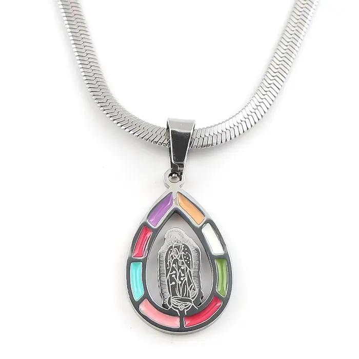 Collier de Prière Vierge Marie pour Femme et Homme, en Acier Inoxydable, Émail Or, Document, Forme de exacttelettes d'Eau, Iissa Upe JOJewelry