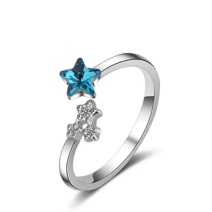 Bijoux en argent sterling 925, étoile en cristal Bagues de mariage pour femmes, accessoires, vente