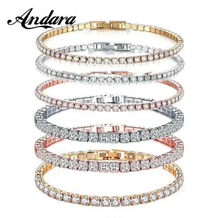 Bracelet tennis en argent sterling 925 plaqué or rose