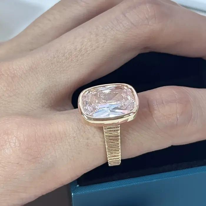 Bagues de fiançailles en or rose massif 18 carats pour femmes, avec moissanite taille coussin allongée, bijoux de fête, cadeau