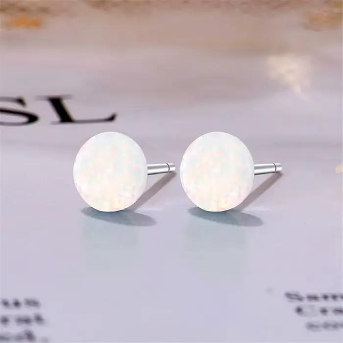 Boucles d'oreilles rondes en pierre d'opale bleue et blanche pour femmes, boucles d'oreilles féminines mignonnes, petite boule, mode simple, bijoux de pierre de naissance, cadeau pour les patients