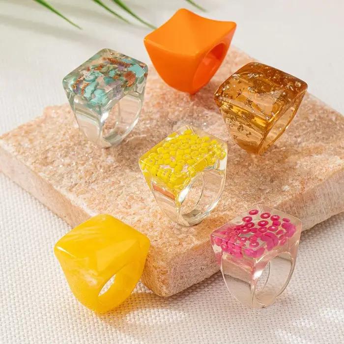 Bague en Resine Transparente Multicolore Geometrique Pour Femmes Occasions Speciales Cadeau De Fete