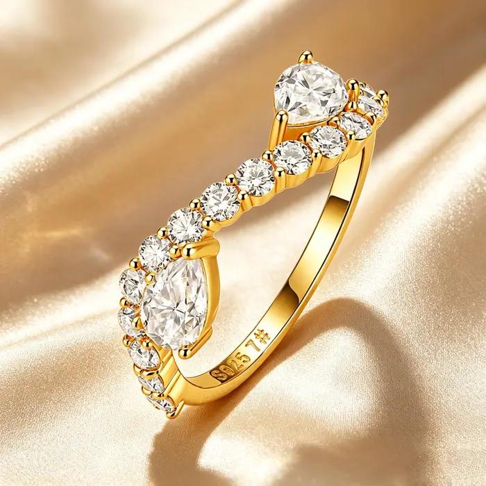 Bague en argent sterling 925 avec moissanite en forme de goutte d'eau pour femmes romantiques et élégantes occasions spéciales et quotidien