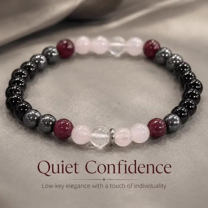 Bracelet de perles rondes noires et roses, bracelet élastique avec accent bordeaux, bijoux perlés si