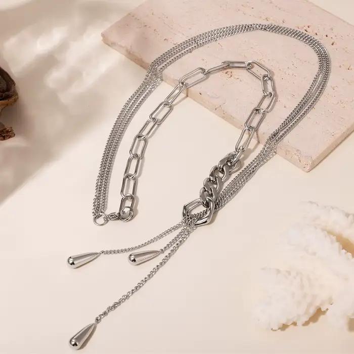 Trois colliers à chaînes différentes pour femmes, plaqués or 18 carats, en acier inoxydable, long collier à pampilles pour femme, chaîne pour pull