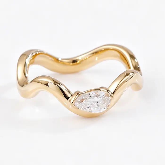 Bague de fiançailles exquise en or rose 14 carats avec zircon blanc pour femmes et filles