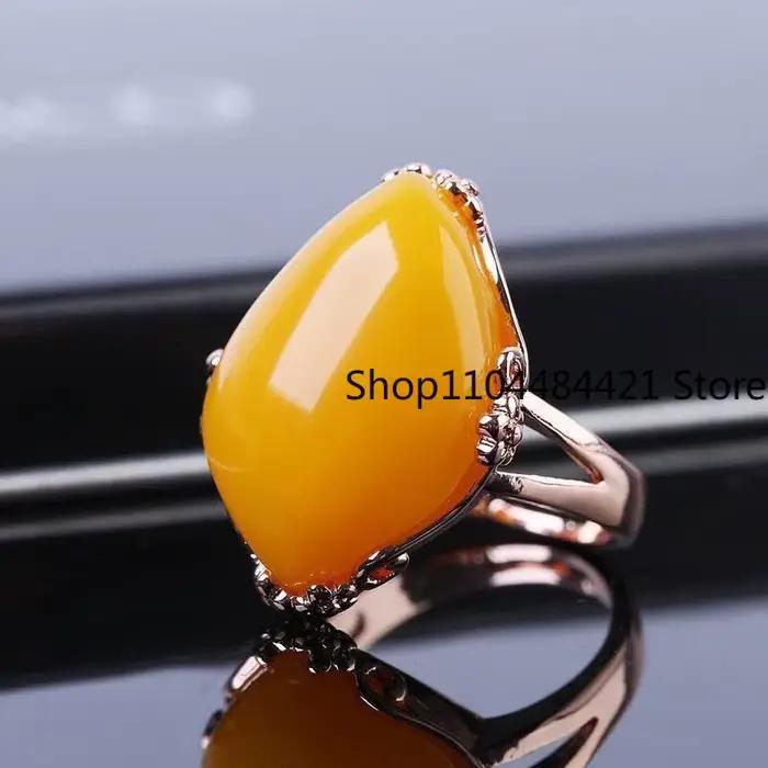 Bague en ambre bleu naturel réglable pour femmes et hommes, pierres précieuses de guérison, bijoux fins, véritable jaune rouge ambre baltique, Anillos Mujer