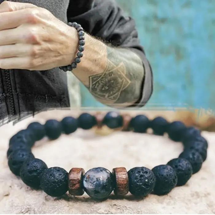 Bracelets tibétain en pierre de lave naturelle bouddha pour hommes