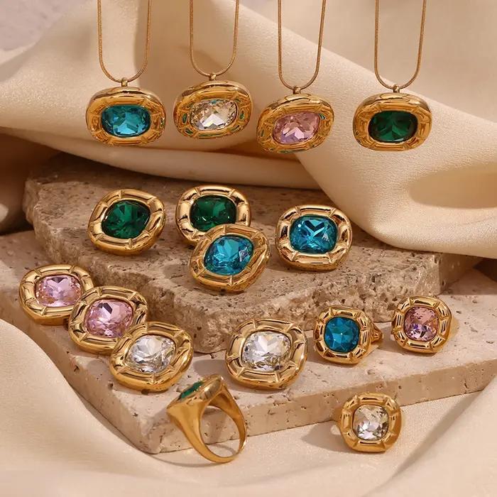 E.B.belle élégant arrondi carré Zircon fleur anneaux plaqué or bague en acier inoxydable femme quotidien étanche bijoux cadeau femmes