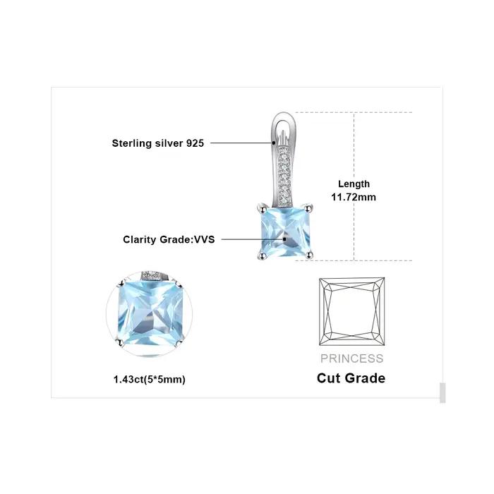 Boucles d'oreilles en topaze bleu ciel pour femme, créoles en argent Sterling 925, coupe princesse, élégantes à offrir pour mariage ou anniversaire