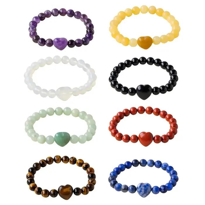 Bracelet en pierres précieuses naturelles avec pendentif cœur pour femmes, décontracté et sportif, pour occasions spéciales et quotidiennes