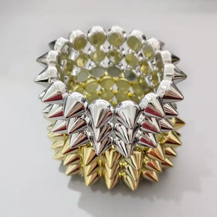 Bracelet Y2K Punk à triple rangée de clous, large et épais, style Gothique, accessoires de mode pour femme