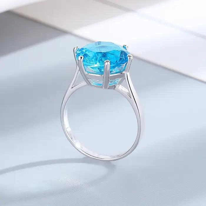 Bijoux pour femmes S925 bagues en argent saphir bleu Zircon bague de mariage ovale