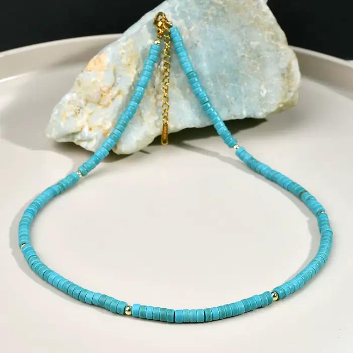 Collier perlé turquoise vintage pour femme, loisirs classiques, bijoux faits à la main, accessoires