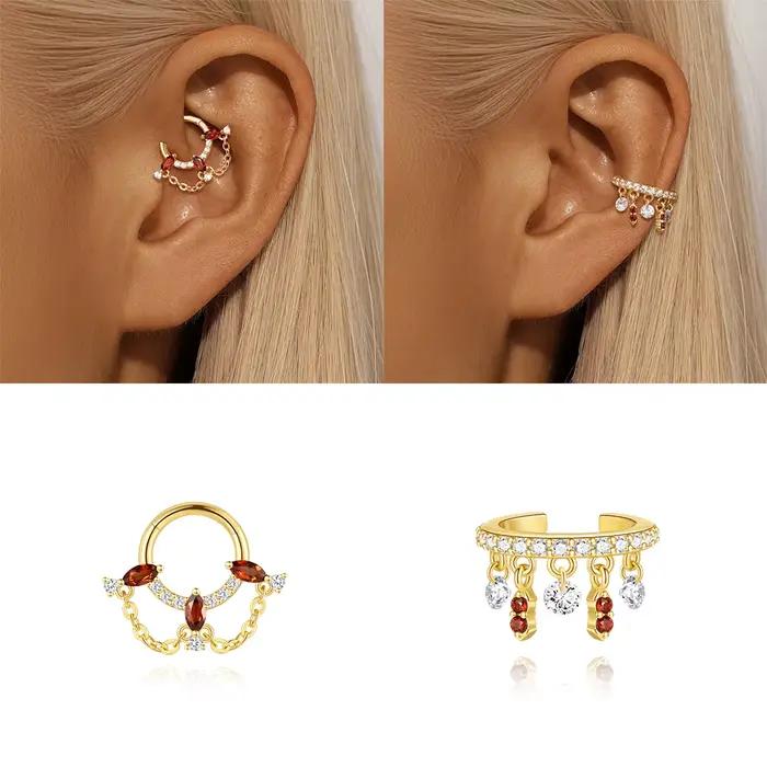 BOAKO – boucles d'oreilles en argent Sterling 925, or 18 carats, couleur grenade, Zircon, manchette à pampilles, bijoux fins pour fête de mariage