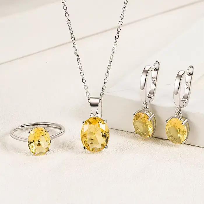 Ensembles de bijoux en argent sterling s925 pour femmes bague en zircon ellipse collier boucles d'oreilles accessoires de luxe pour soirée élégance classique