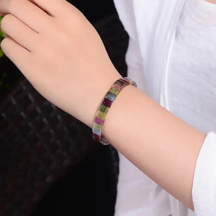 JoursNeige-Bracelet en Pierre de Tourmaline Arc-en-ciel Naturelle