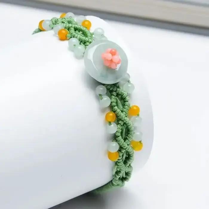 Bracelet Tressé Fait Main Femme Style Chinois Tendance 2026 Perles Cristal Boucle Paix Jade Birman Naturel Occasions Spéciales
