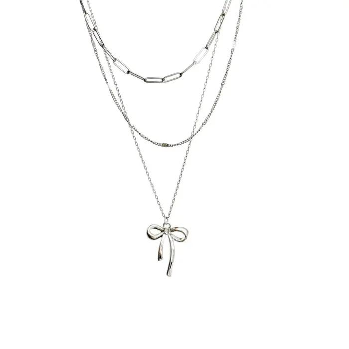 Collier pendentif Chic avec nœud papillon pour femmes, accessoire d'été de Style doux et Cool, chaîne de clavicule pour filles à la mode