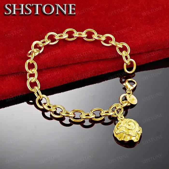 Bracelet à chaîne avec pendentif fleur rose en or 18 carats pour femmes