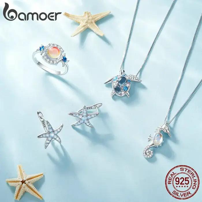 Bamoer-Boucles d'oreilles en argent regardé 925 pour femme