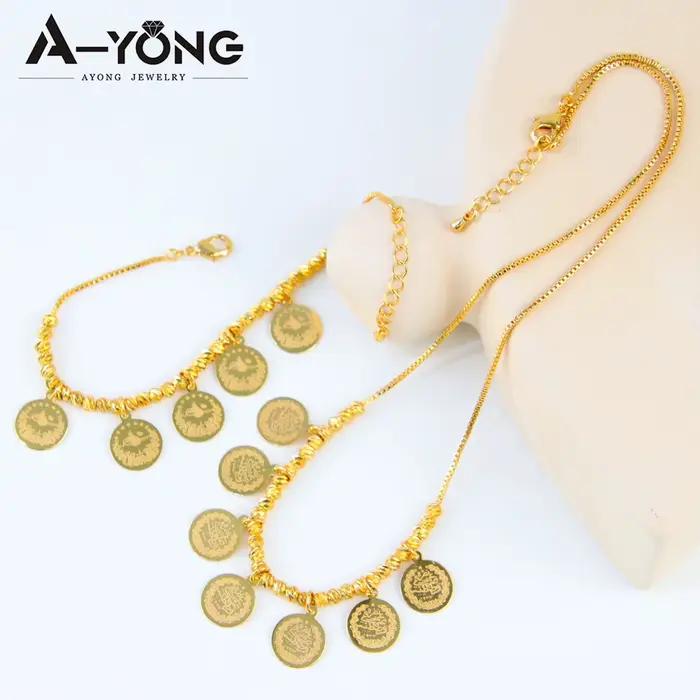 Ensemble de bijoux en perles Vintage kurde, plaqué or 21 carats, pièces de monnaie turques, collier